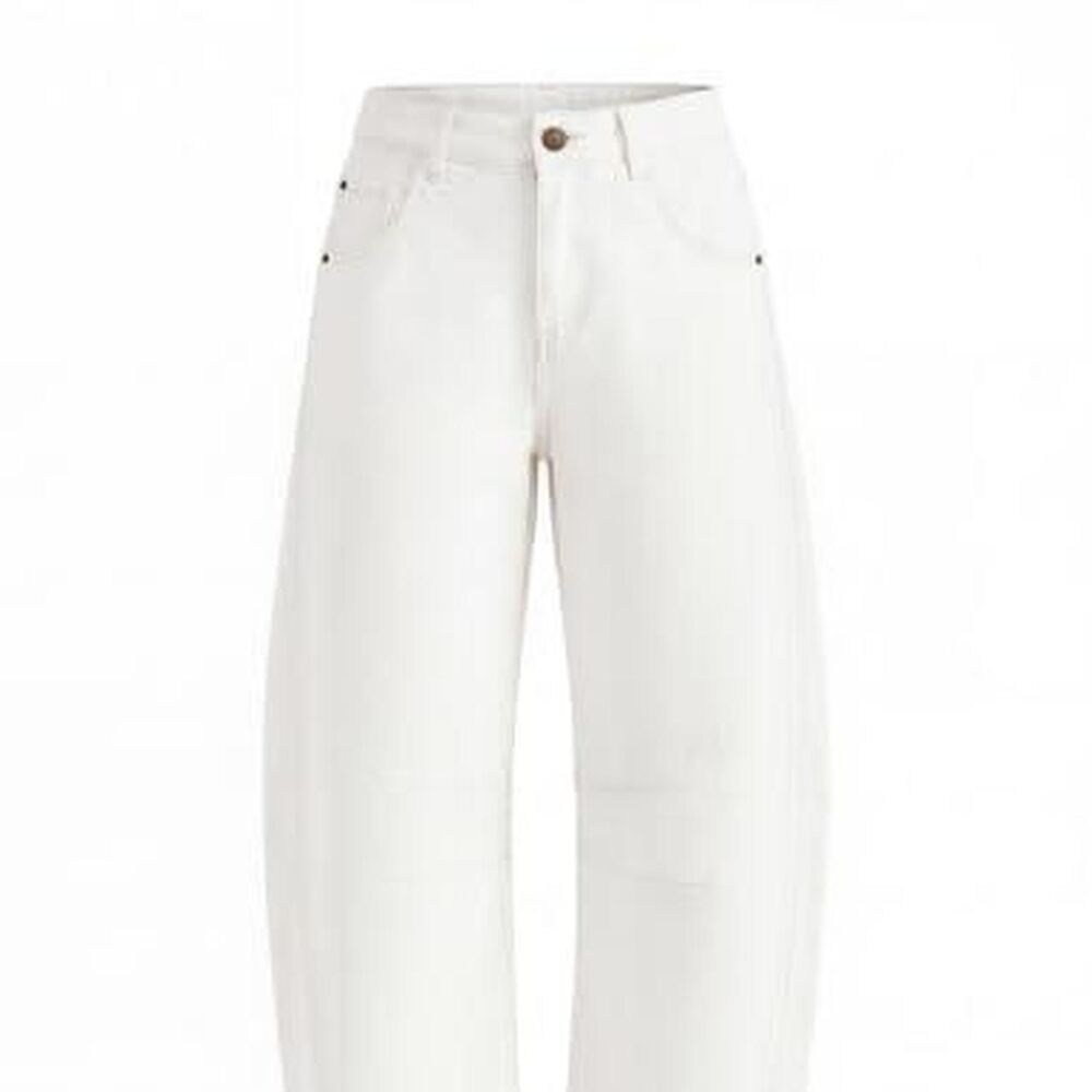 Zesica Women's White and Cream Barrel Jeans for Women Trendy Jeans